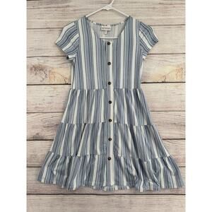 Shyanne Button Down Striped Mini Dress Womens Medium Blue White
